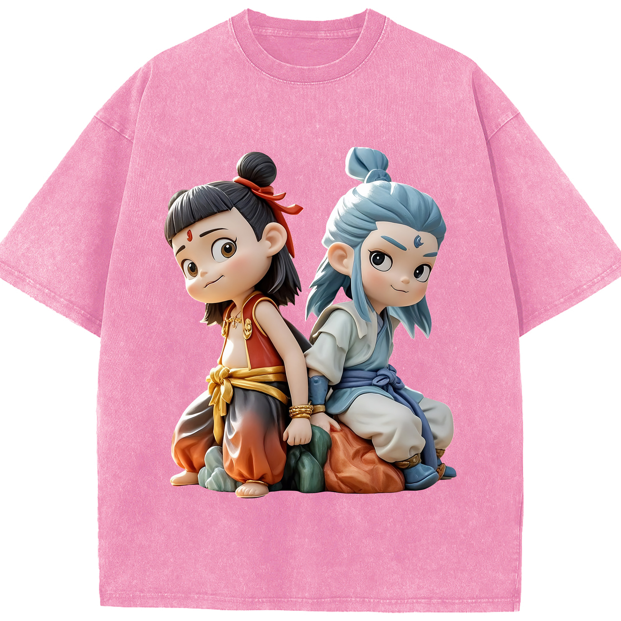 （画像用） Ne Zha 2 ナタ 魔童の大暴れ 綿100% ヴィンテージ風 半袖Tシャツ（フロントプリント）